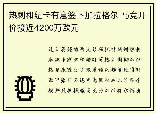 热刺和纽卡有意签下加拉格尔 马竞开价接近4200万欧元
